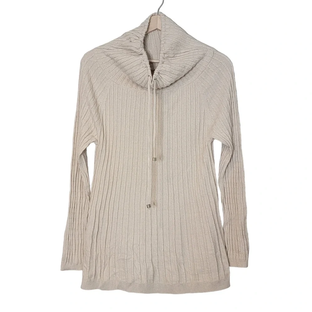 Soft Surroundings Wool Blend Cowl Neck Cable Knit Ribbed Pullover Sweater XS